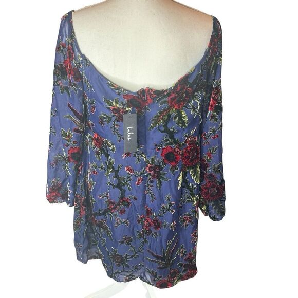 Lulu’s Navy Blue Burnout Velvet Floral Mini Dress NWT Sz XL - Picture 3 of 7